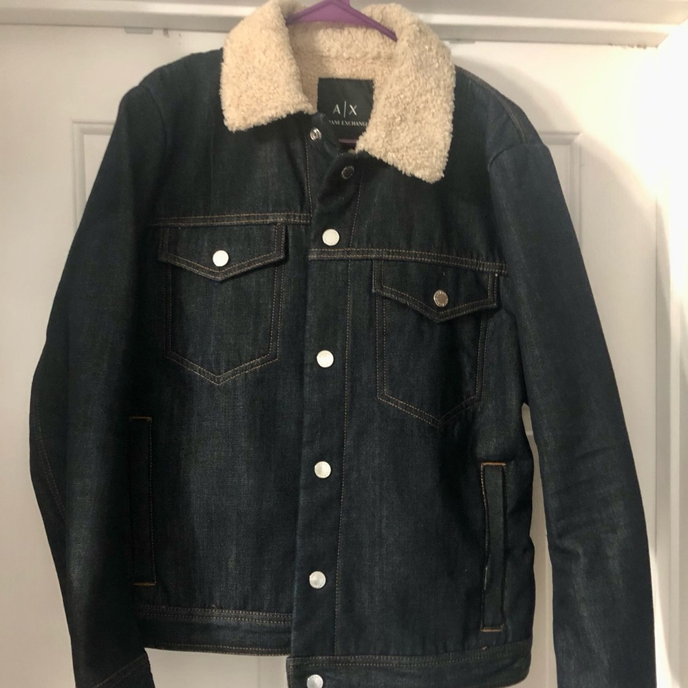 Armani Exchange Denim Jacket with Teddy Fleece Collar
